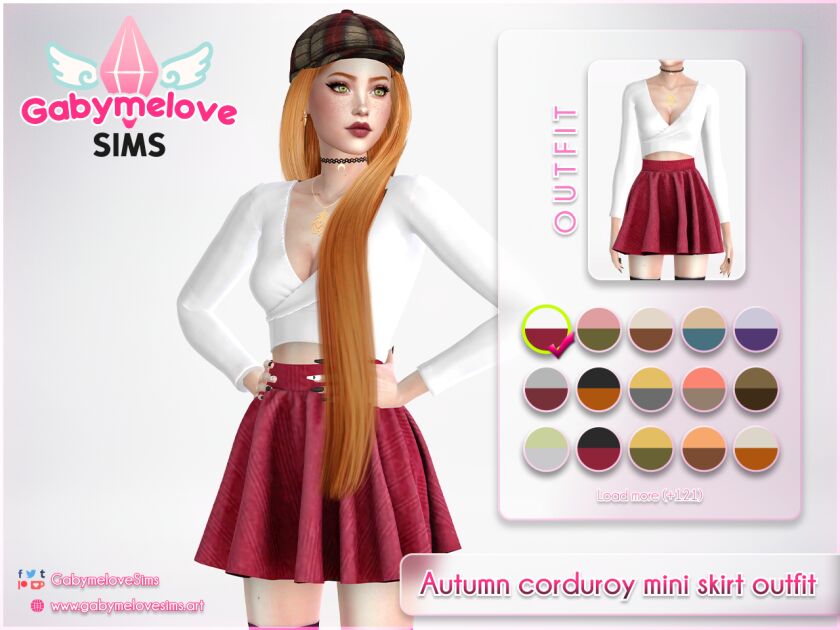 sims 4 cc autumn corduroy mini skirt outfit 2