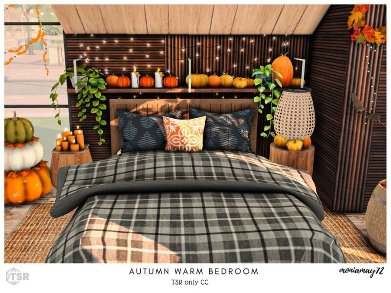 sims 4 cc autumn warm bedroom 2