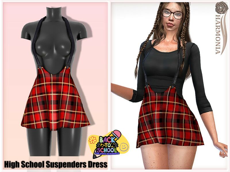 Stylish High School Suspenders Dress Sims 4 CC