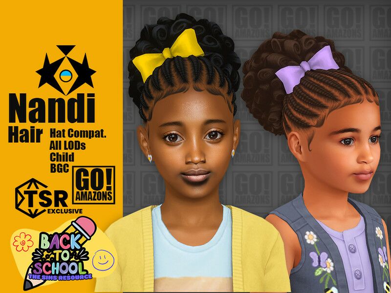 Nandi Hair Set by GoAmazons – Back to School Ready! Sims 4 CC