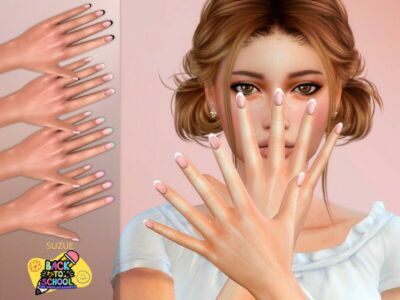 Stylish Oval French Nails for Back to School Sims 4 CC