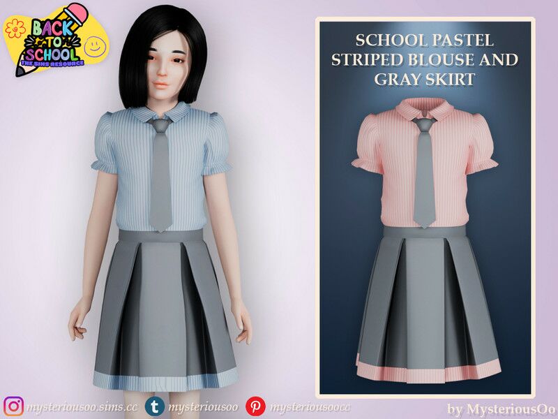 Stylish School Pastel Blouse and Skirt for Kids Sims 4 CC