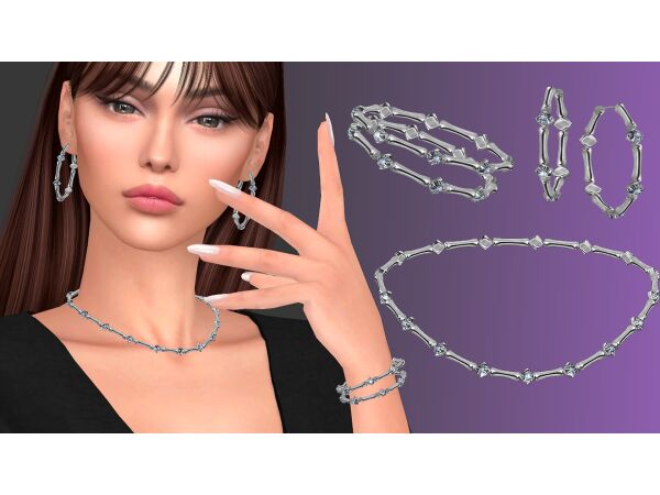 Elegant Bamboo and Crystal Jewelry Set Sims 4 CC