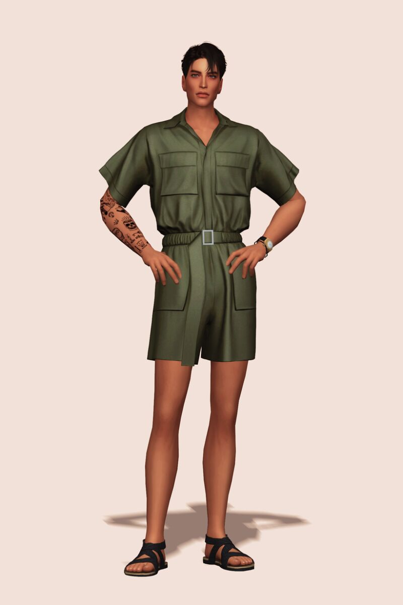 sims 4 cc belted romper by gorillax3 2