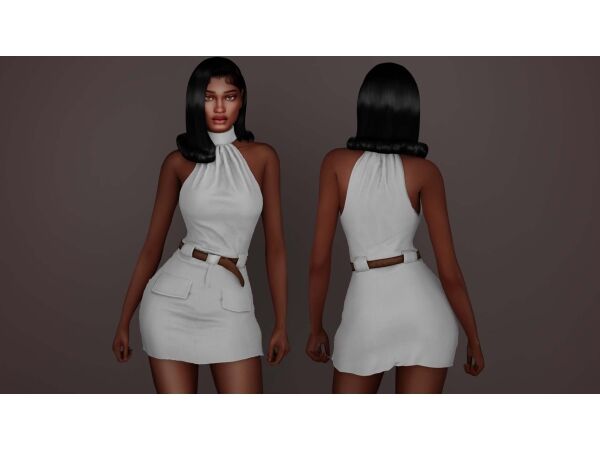 Chic Belted Turtleneck Mini Dress Sims 4 CC