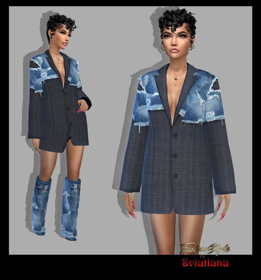 Stylish Blazer and Boots Set Sims 4 CC