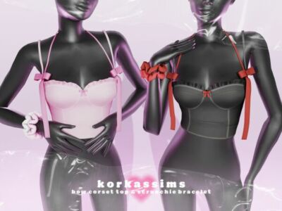 BOW Corset TOP & Scrunchie Bracelet Sims 4 CC