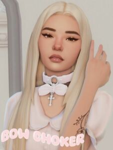 Stylish BOW Cross Choker by Jellypaws Sims 4 CC