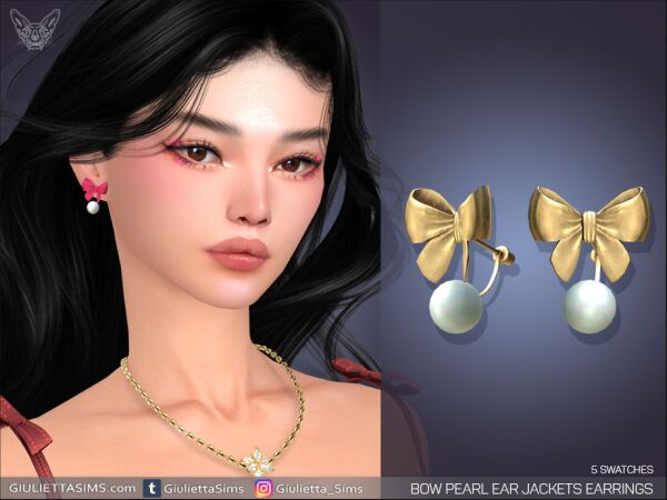 Elegant Bow Pearl Earrings Sims 4 CC