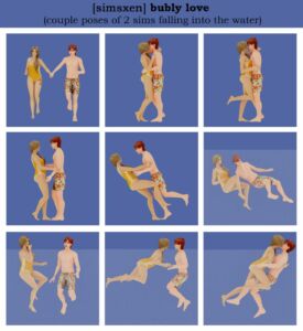 Bubbly Love – Couple Poses of 2 Sims Falling Into the Water Sims 4 CC