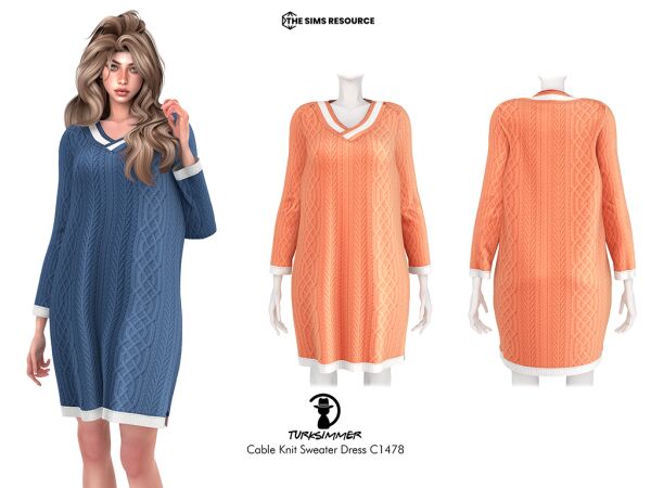 Stylish Cable Knit Sweater Dress Sims 4 CC