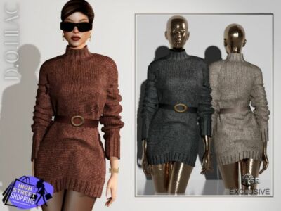 Stylish Cashmere Turtleneck Mini Dress Sims 4 CC