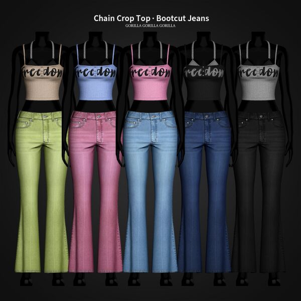 Stylish Chain Crop Top and Bootcut Jeans Sims 4 CC