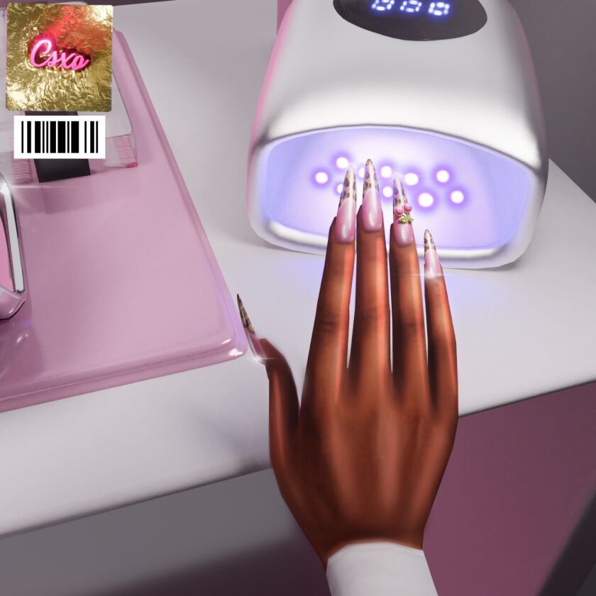 sims 4 cc cherry cheetah nails 2