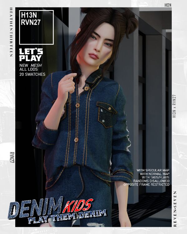 Child’s Rolled UP Sleeves Oversized Denim Jacket Sims 4 CC