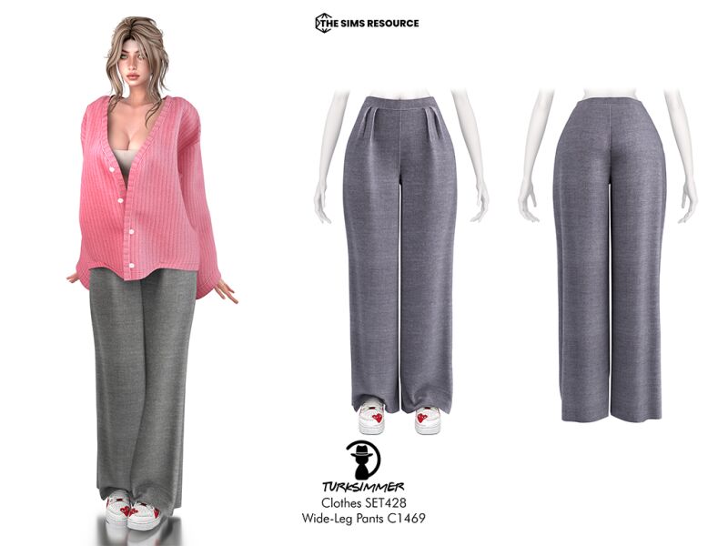 sims 4 cc clothes set428 knit cardigan c1468 and wide leg pants c1469 by turksimmer 2