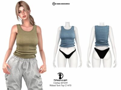 Stylish Ribbed Tank Top and Jogger Set by Turksimmer Sims 4 CC