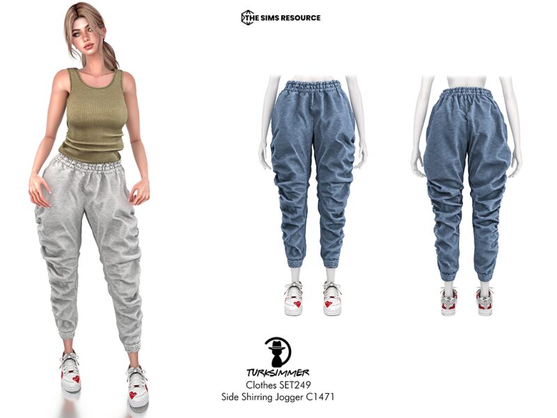 sims 4 cc clothes set430 ribbed tank top c1470 and side shirring jogger c1471 by turksimmer 2