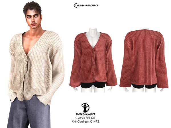 Stylish Knit Cardigan and Wide-Leg Trousers Set Sims 4 CC