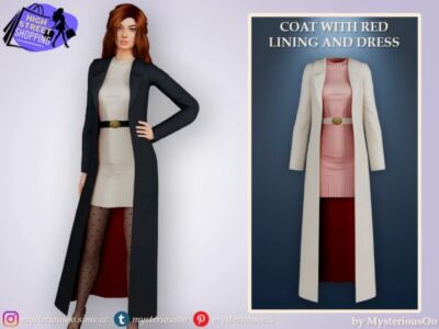 Stunning Coat with Red Lining and Dress by Mysteriousoo Sims 4 CC