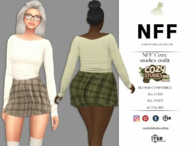 Cozy Studies Outfit: Knit Blouse and Skirt Sims 4 CC