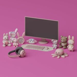 Creamy Pink Computer Setup Sims 4 CC