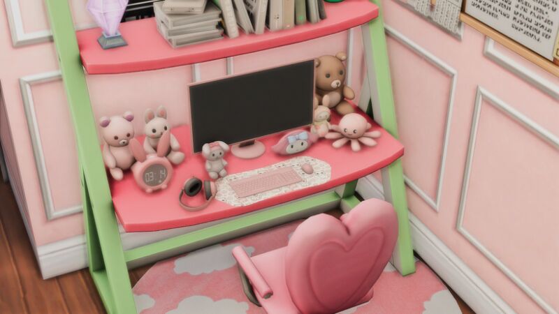 sims 4 cc creamy pink computer setup by snootysims 2