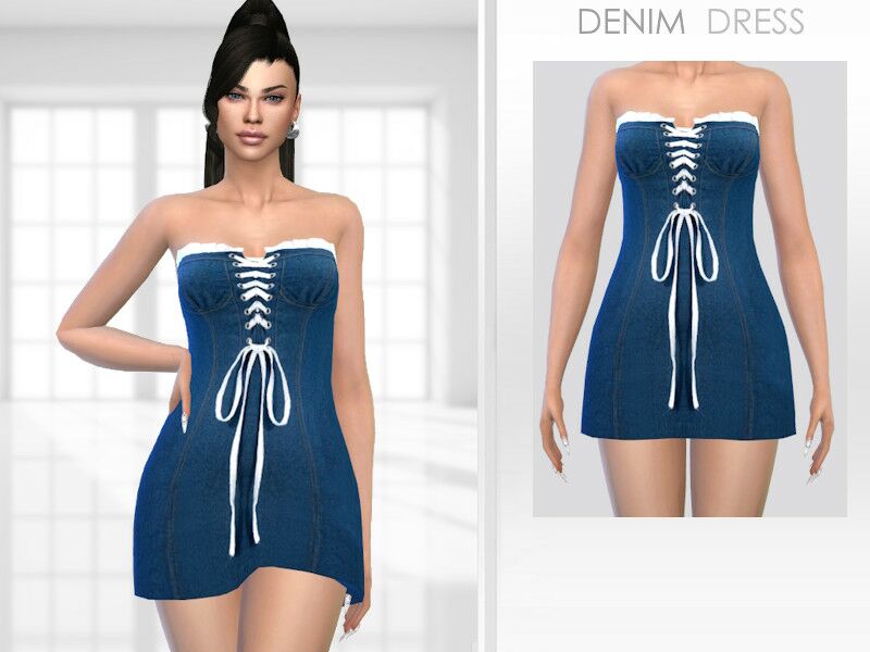 Stylish Denim Dress for Female Sims Sims 4 CC