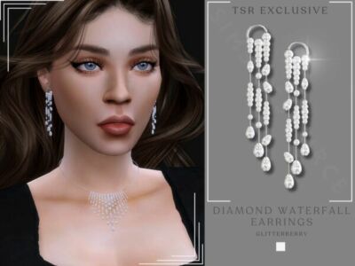 Sparkling Diamond Waterfall Earrings Sims 4 CC