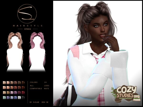 Double Ponytail Hairstyle by S-Club Sims 4 CC