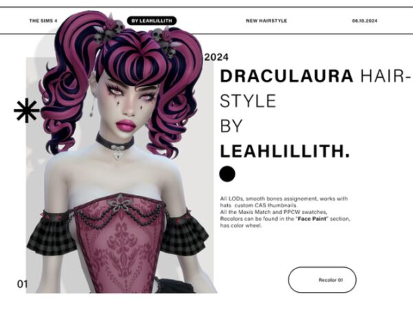 Gorgeous Draculaura Hairstyle by Leahlillith Sims 4 CC