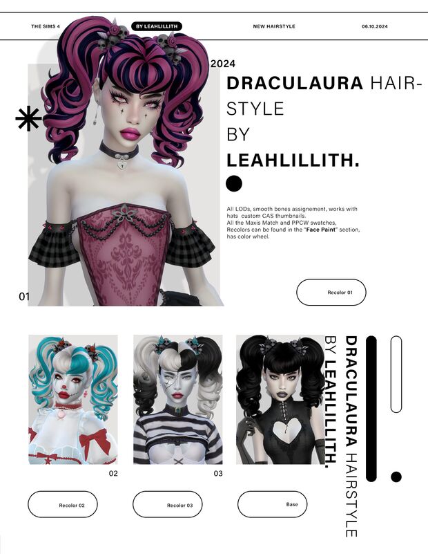 sims 4 cc draculaura hairstyle by leahlillith 2