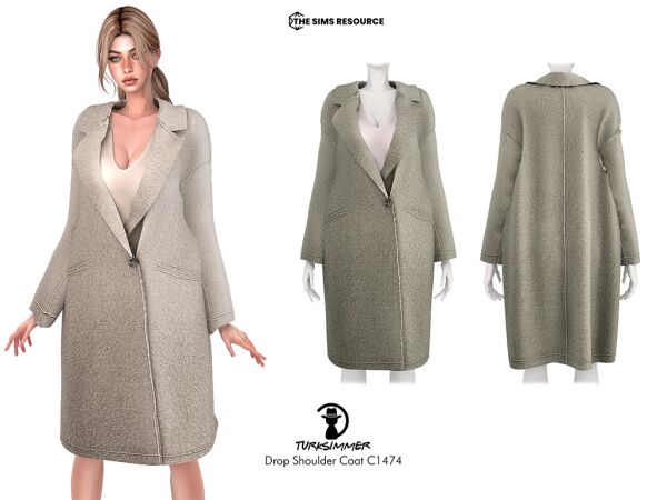 Stylish Drop Shoulder Coat C1474 Sims 4 CC