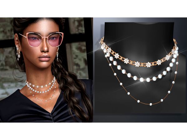 Elegant Flower And Chain Necklace V1 Sims 4 CC