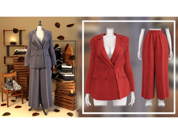 Fall Fashion Set: Cotton Blazer & Wide Leg Sweatpants Sims 4 CC