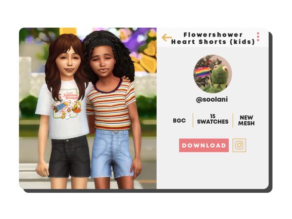 Adorable Flowershower Heart Shorts for Kids Sims 4 CC