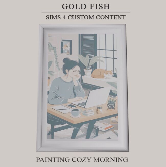 sims 4 cc goldfish painting cozy morning 3