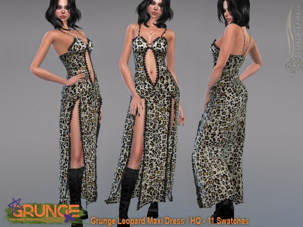 Grunge Leopard Maxi Dress Sims 4 CC