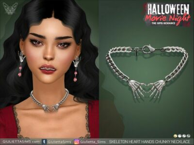 Halloween Movie Night – Skeleton Heart Hands Chunky Necklace Sims 4 CC