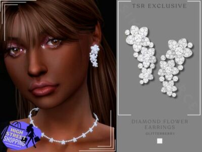 Stylish Diamond Flower Earrings Sims 4 CC