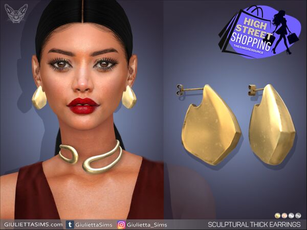 Stylish Sculptural Thick Earrings Sims 4 CC