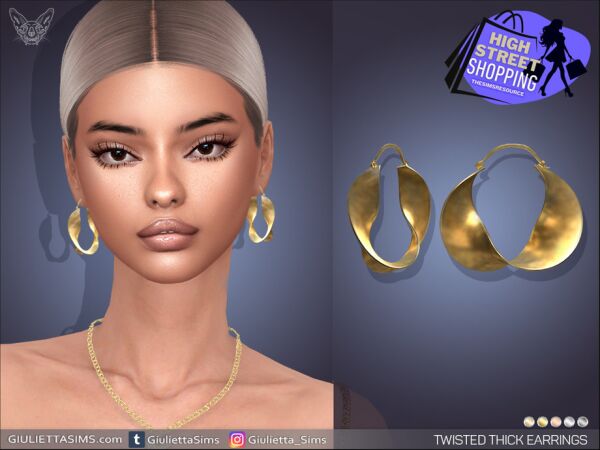 Stylish Twisted Thick Hoop Earrings Sims 4 CC