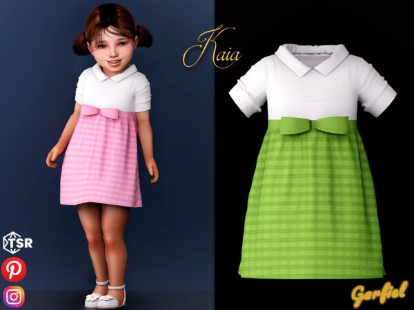 Kaia – Checkered Dress With A BOW Sims 4 CC