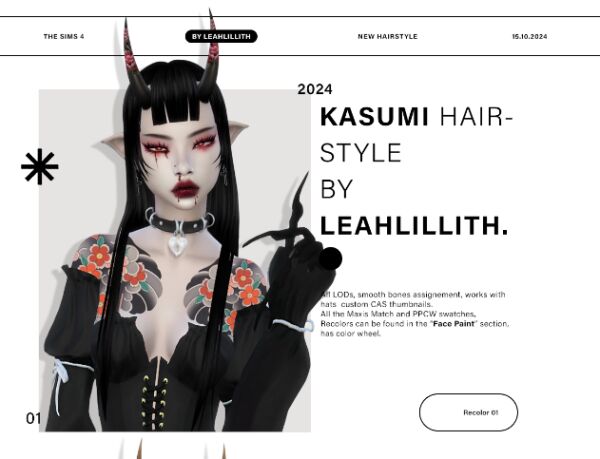 Kasumi Hairstyle + Horns Accessory Sims 4 CC