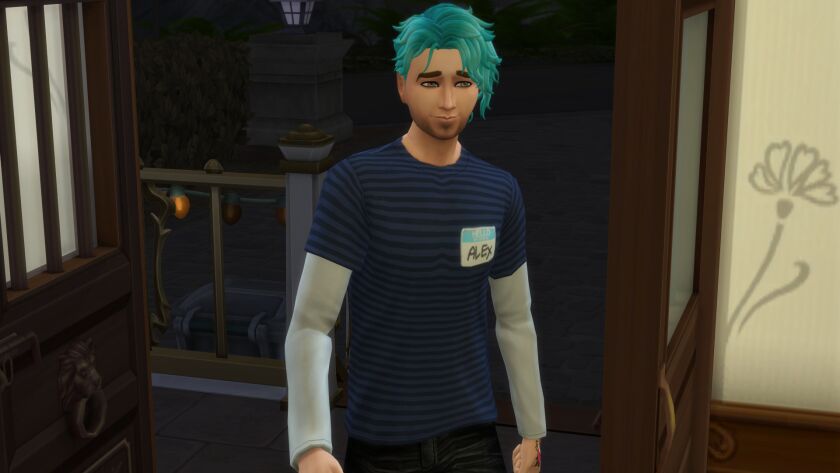 Layered Striped Tee and Name Tag Accessory Sims 4 CC