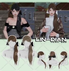 Stunning Lin-Dian Side-Tied Long Hair & Bow Headdresses Sims 4 CC