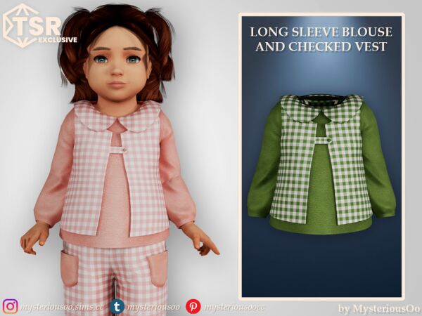 Stylish Long Sleeve Blouse and Checked Vest for Females Sims 4 CC