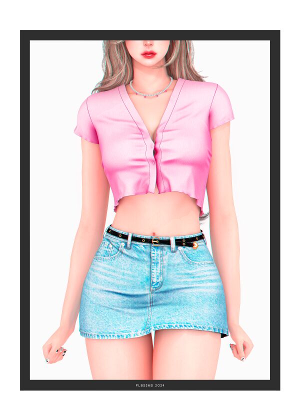 Cute Meow Top & Denim Skirt Color Swatches Sims 4 CC