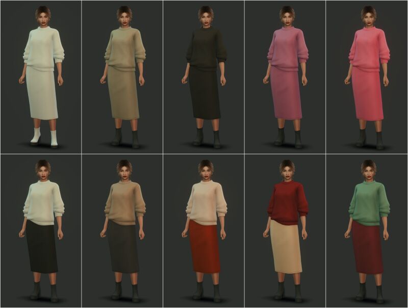 sims 4 cc midi skirt sweater outfit marigold by satterlly 2