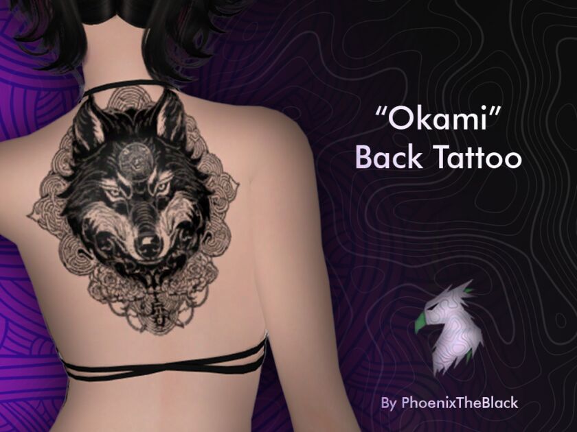 Powerful ‘Okami’ Back Tattoo for Sims Sims 4 CC